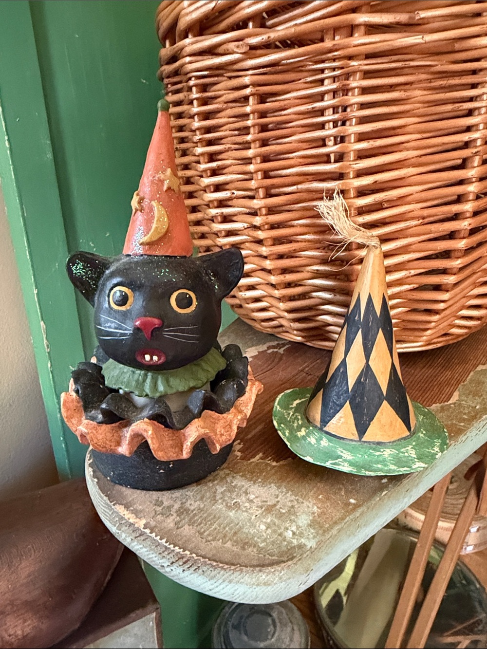 Bethany Lowe Designs Black Cat and Witch Hat Decor Halloween